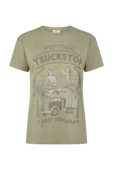 Mermaid truckstop biker tee, khaki