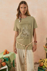 Mermaid truckstop biker tee, khaki