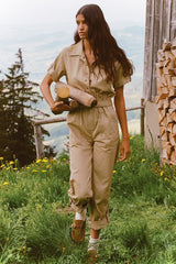 Foxglove Embroidered Boilersuit, Khaki to