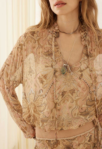 Damask long sleeve blouse, chai