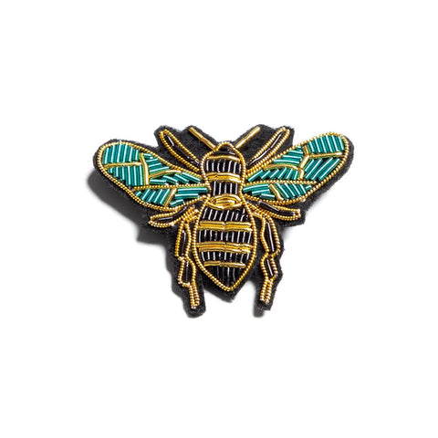 Embroidered patch as a brooch, green bee