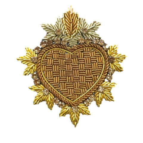 Embroidered patch as brooch, gold heart