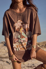 Villa tropic oversized  biker tee, coffee