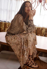 Damask ruffle midi skirt, chai