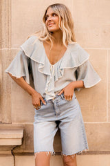 Bluebird ruffle blouse, vintage blue