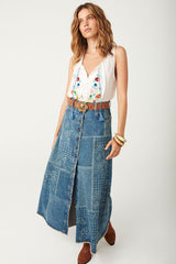 Road Trip denim maxi skirt, Bandana