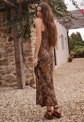 Damask bias dress, walnut