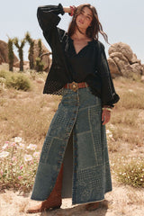 Road Trip denim maxi skirt, Bandana