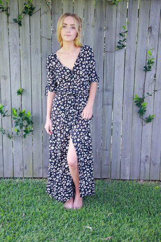 minx at sea maxi dress - black leopard